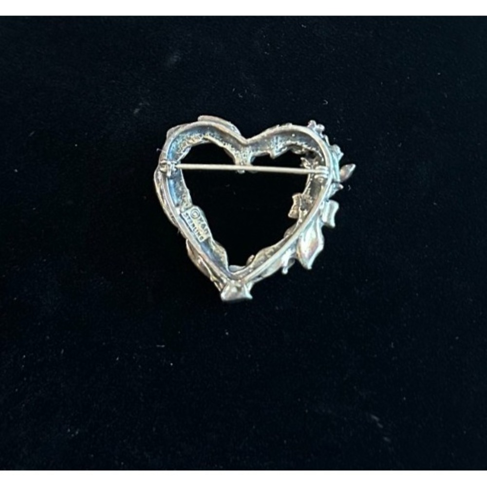 HAND & HAMMER 925 Sterling Silver Heart Brooch Pin Hand Forged Vintage‎ Floral - Picture 3 of 3